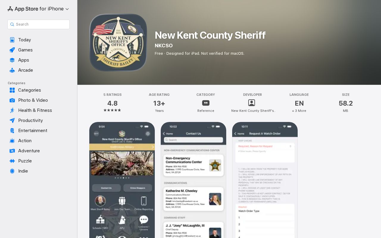 New Kent County Sheriff official app public safety and booking record information