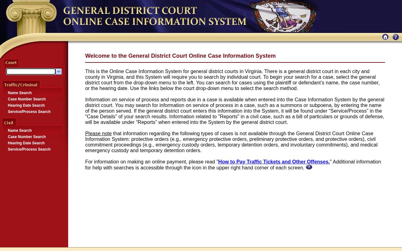 New Kent County court case-record interface for warrant questions